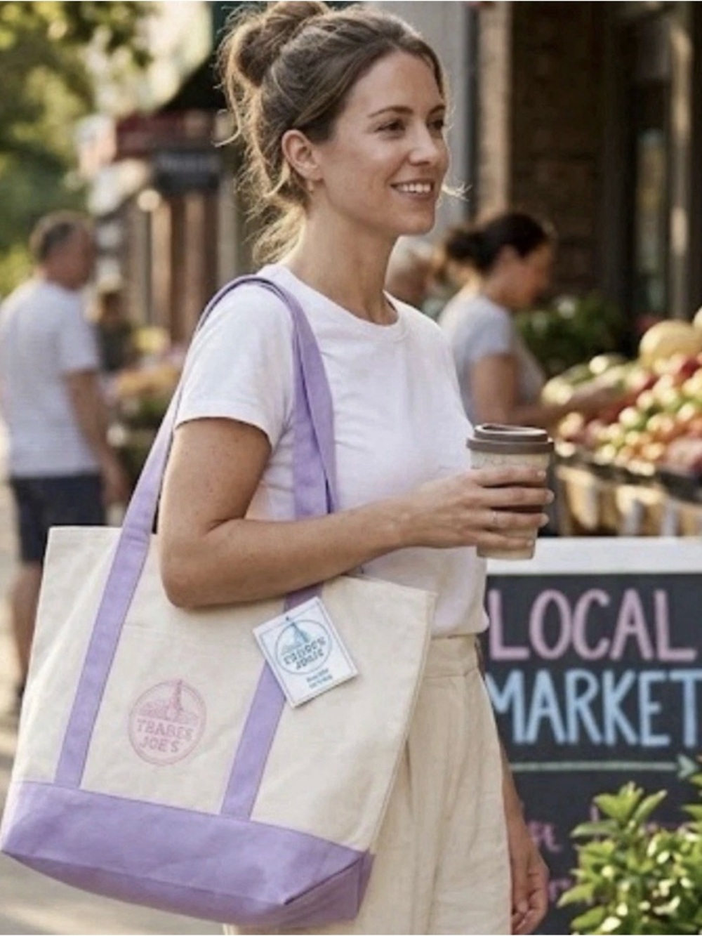 Trader Joes Large Lavender Canvas Tote Bag Reusable Shopper NWT